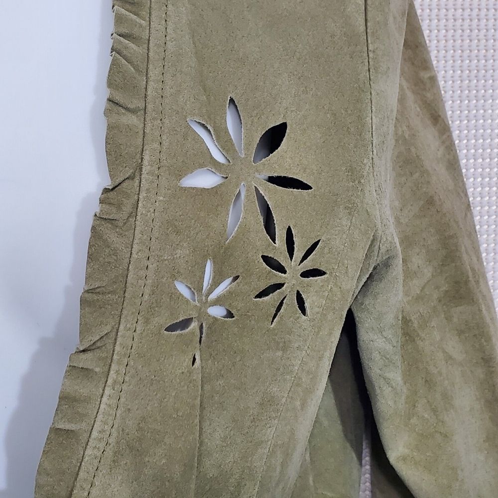 Karen Kane Lifestyle Suede Jacket Small Laser Cut Sage Green Blazer Tie Front - Picture 4 of 15